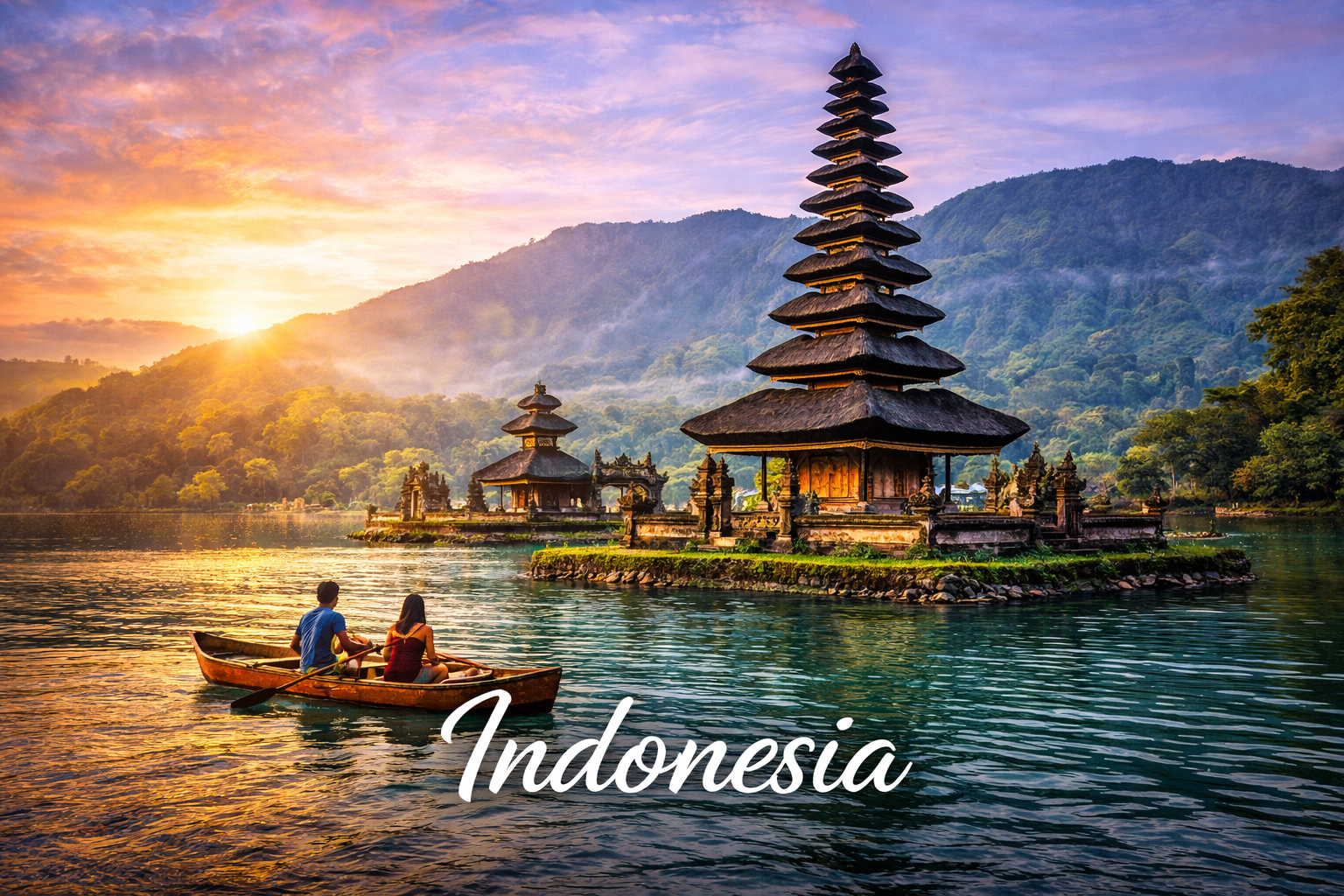 Indonesia temple and lake